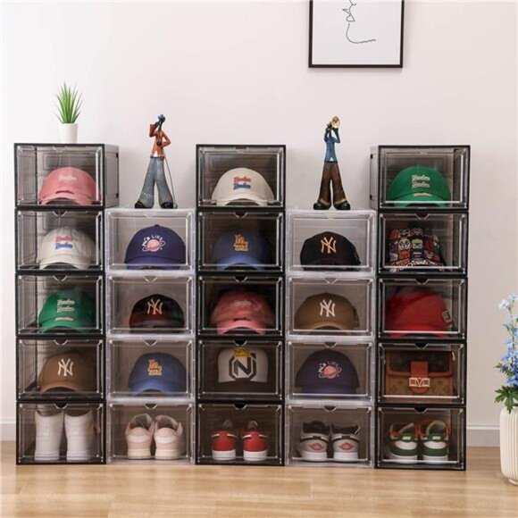 Hat Organizer for Baseball Caps, set of 6, Stackable Hat Storage Box - Picture 2 of 7